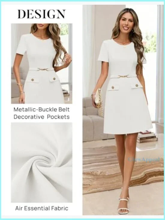 Short Sleeve A-Line Mini Dress Bodycon Work Professional Business Casual - Picture 4 of 7